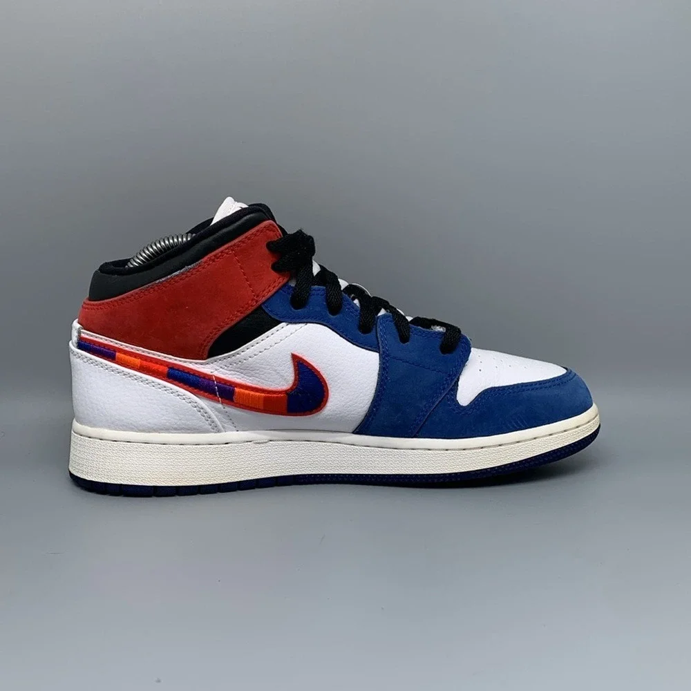 Jordan 1 Mid SE GS Blue Red Basktball Shoes BQ6931-146 Women's Sz 8.5 Men's Sz7Y
